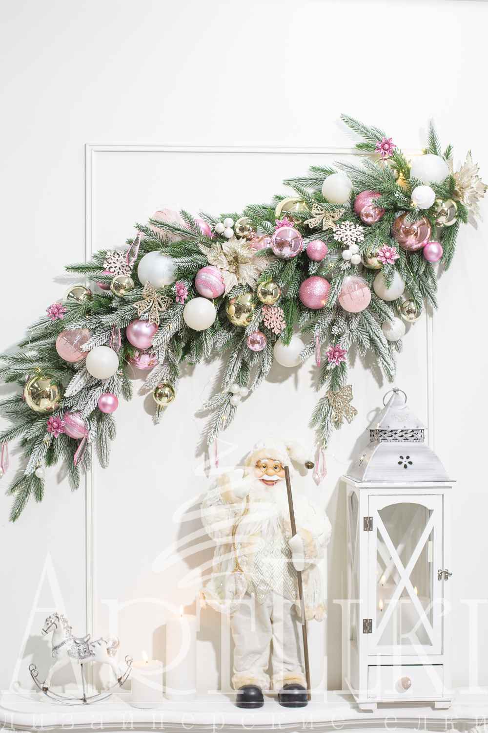 Еловая гирлянда-капля "Бело-розовая"