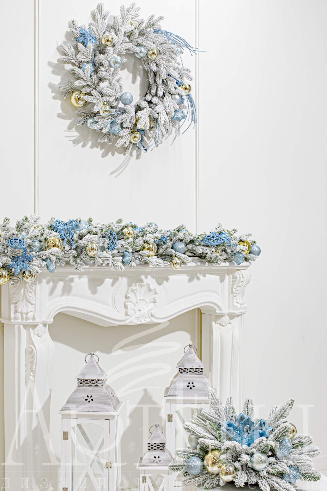 Новогодний декор для дома и офиса, комплект "Голубая пудра"