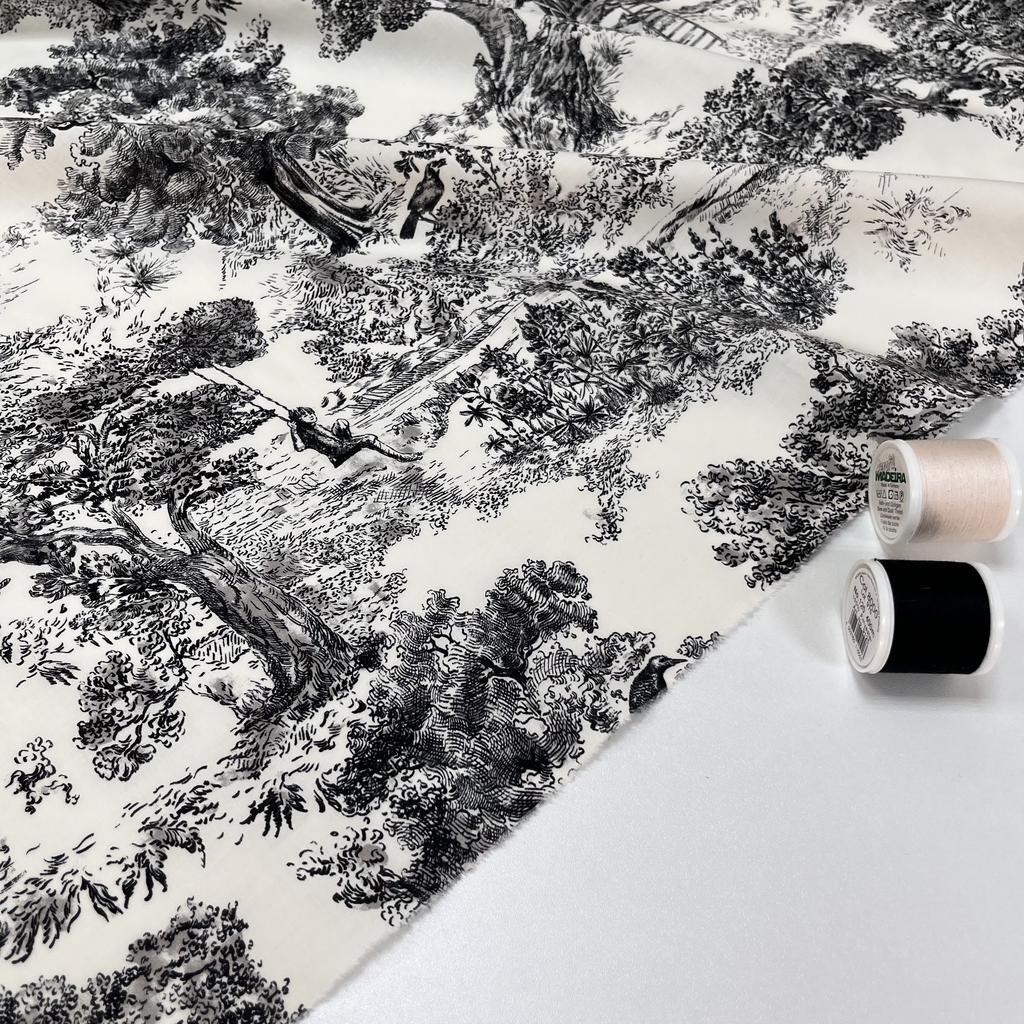 Плательный хлопок. Деревенские графитовые мотивы