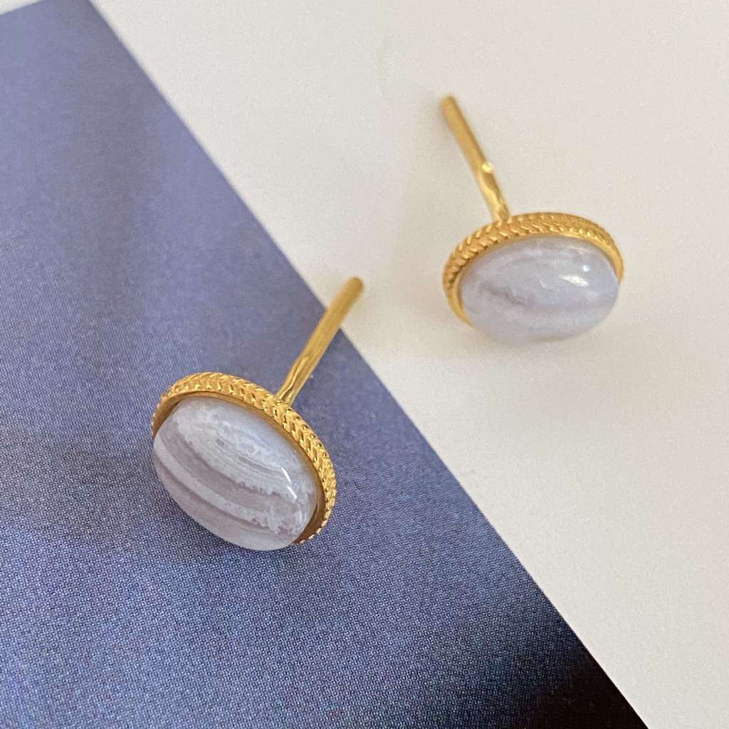 PREMIUM COLLECTION: Серьги-гвоздики BELLUNO с голубым агатом