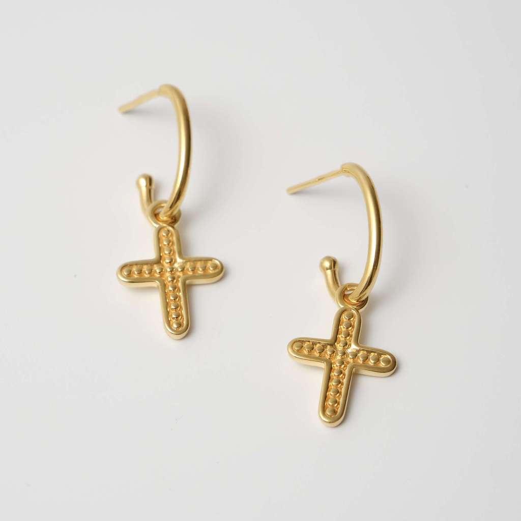 Серьги-хулахупы ACIREALE с двусторонними крестиками с позолотой