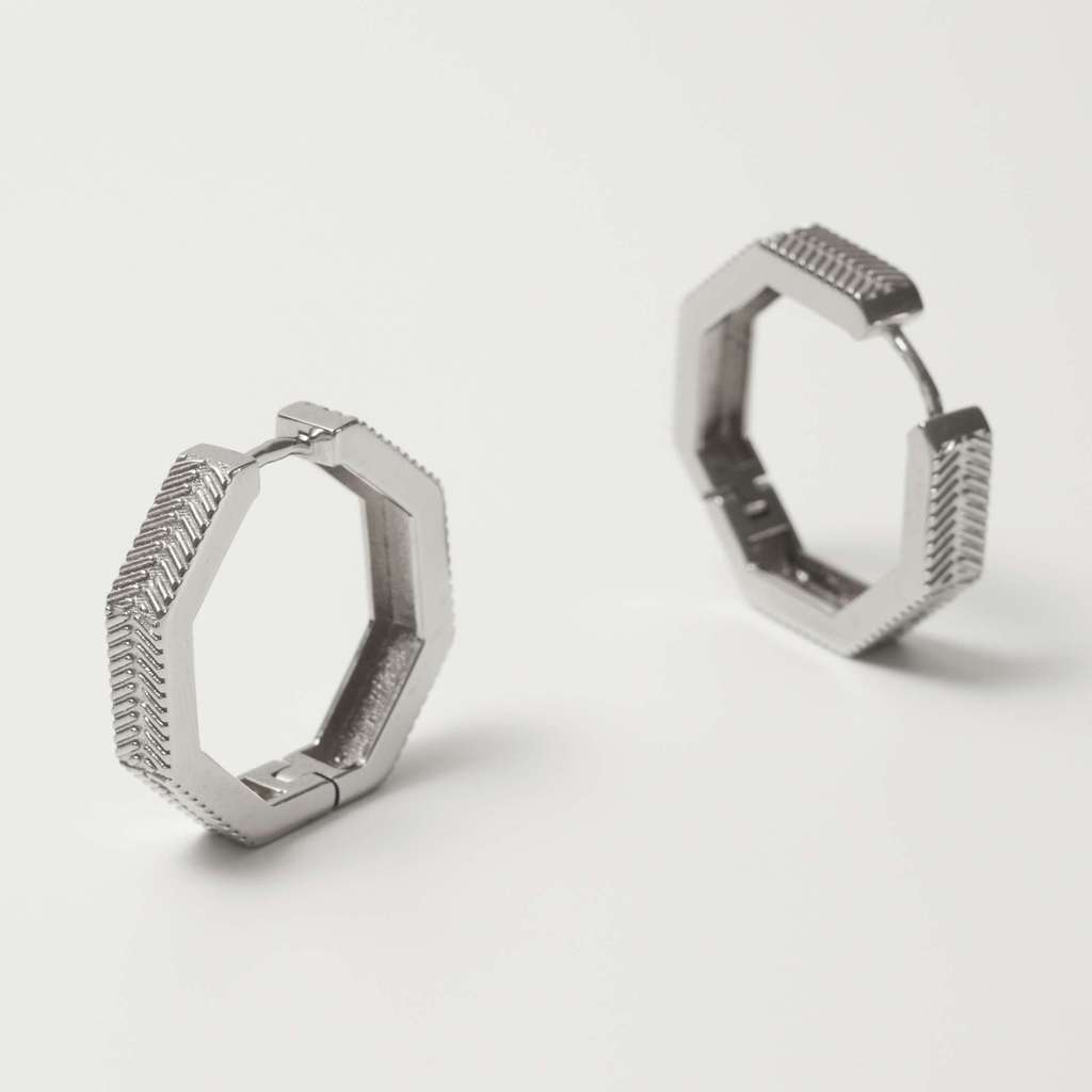 Серьги-кольца PESCARA восьмигранные в родиевом покрытии