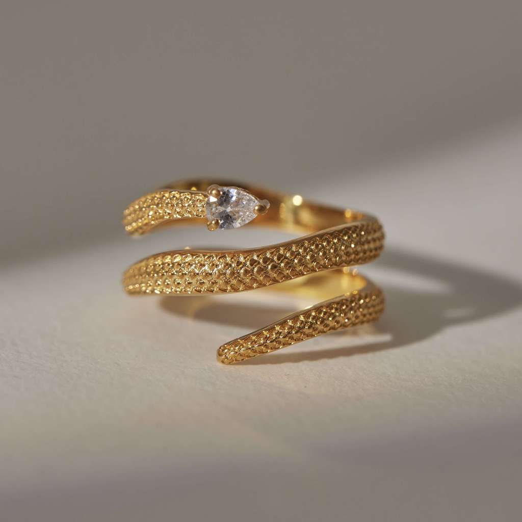 PREMIUM COLLECTION: Кольцо-змейка LANCIANO с белым фианитом