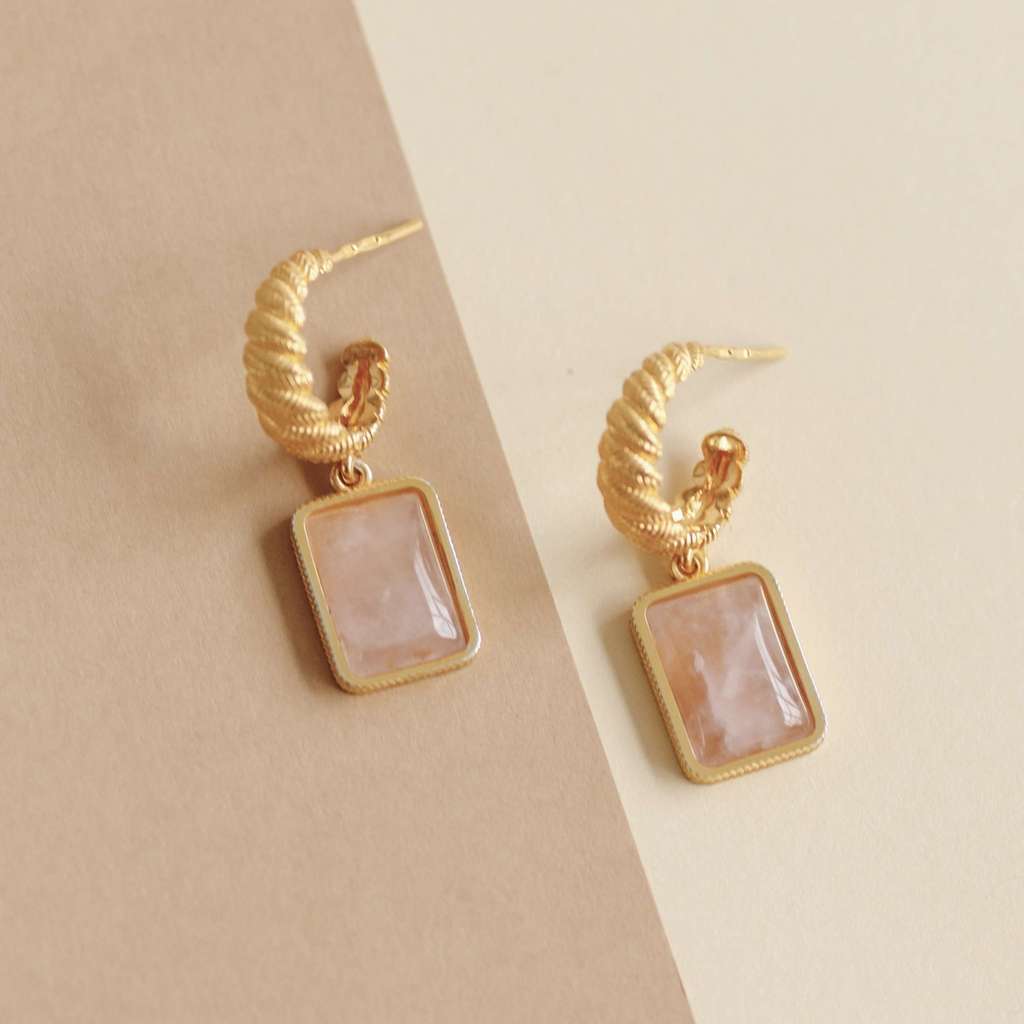 PREMIUM COLLECTION: серьги-хулахупы с розовым кварцем DOLOMITI