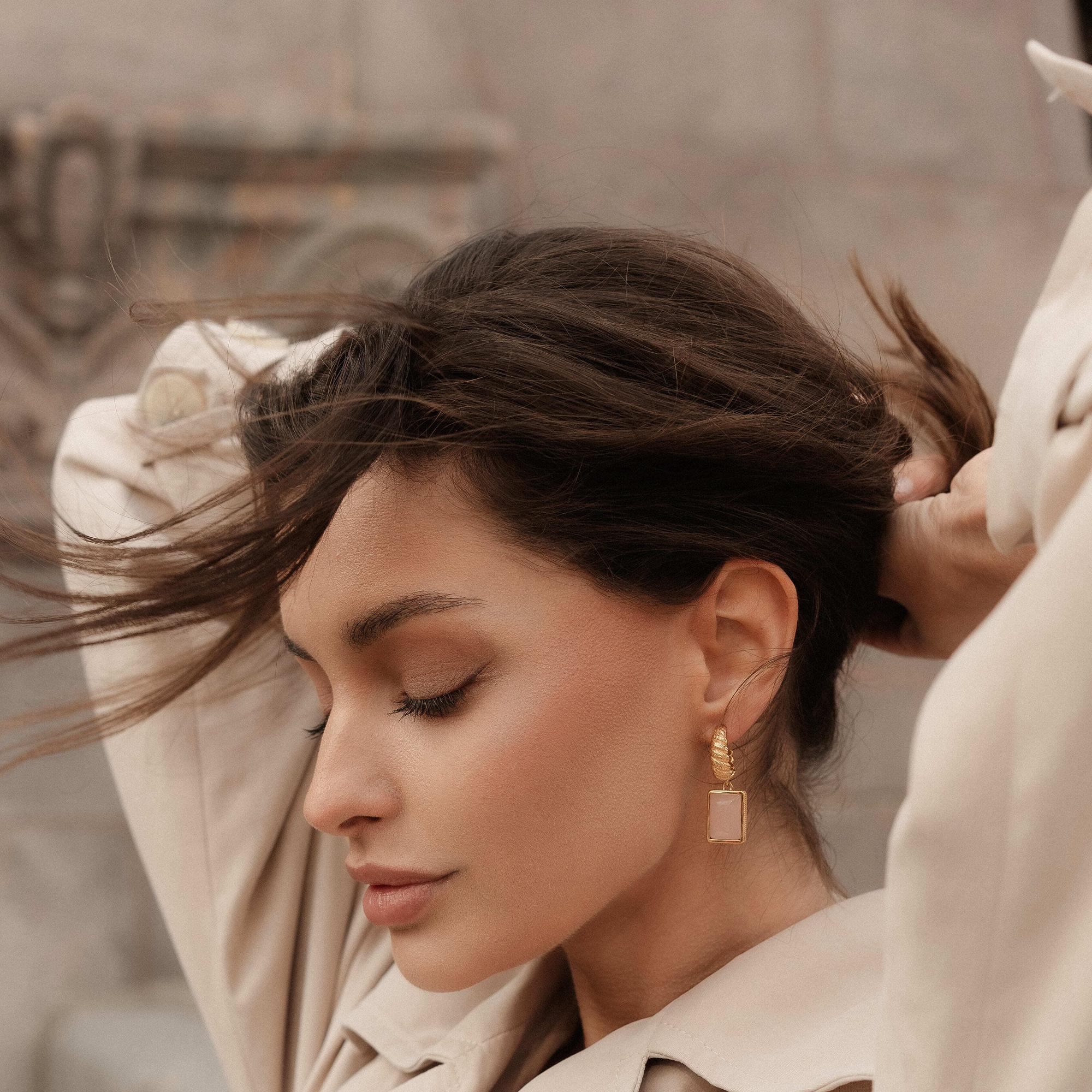 PREMIUM COLLECTION: серьги-хулахупы с розовым кварцем DOLOMITI