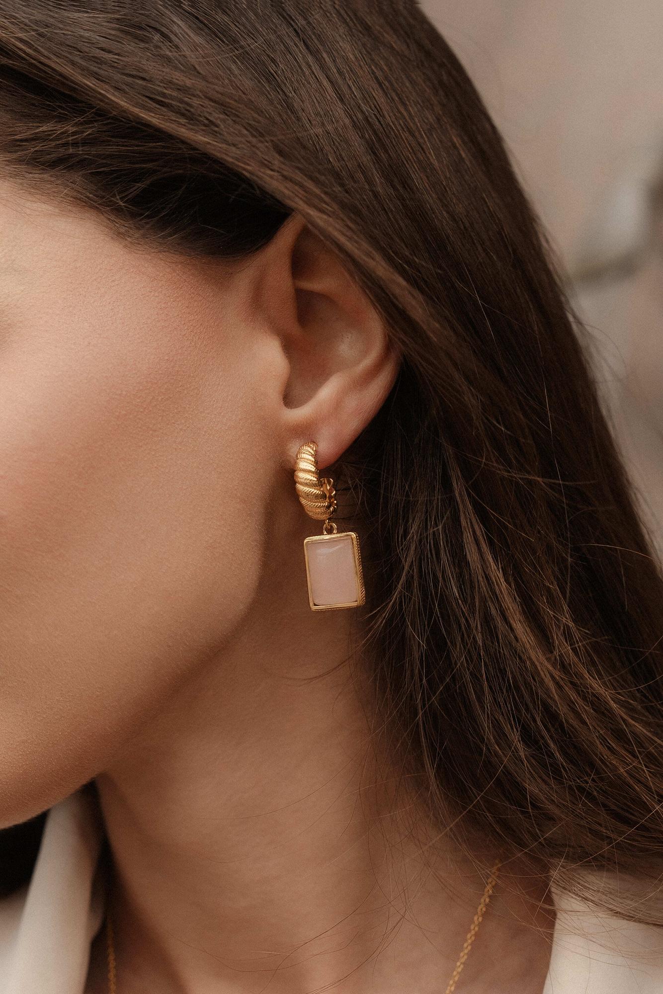 PREMIUM COLLECTION: серьги-хулахупы с розовым кварцем DOLOMITI