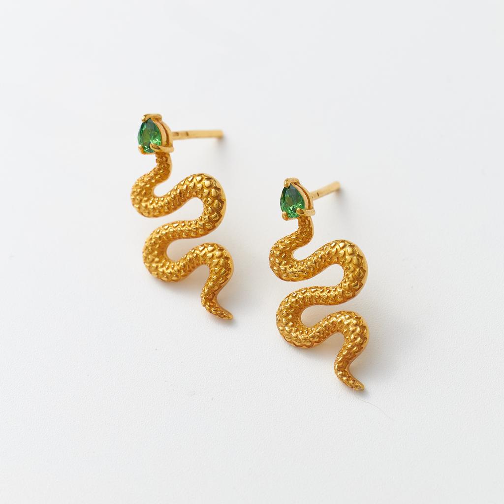 PREMIUM COLLECTION: Серьги OFFIDA с силуэтом змеи с изумрудными фианитами