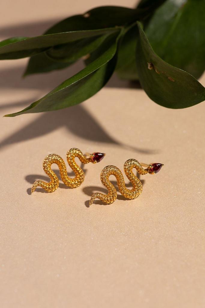 PREMIUM COLLECTION: Серьги OFFIDA с силуэтом змеи с гранатовыми фианитами