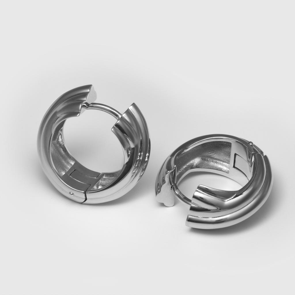 Серьги-кольца ROMAGNA с переплетением в родиевом покрытии