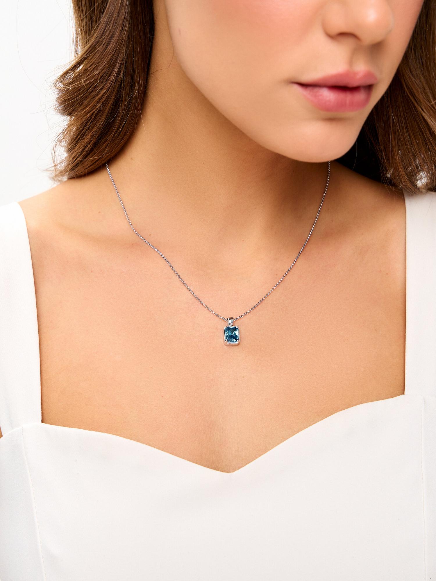 PREMIUM COLLECTION: Подвеска ORTONA с аквамариновым фианитом в родиевом покрытии