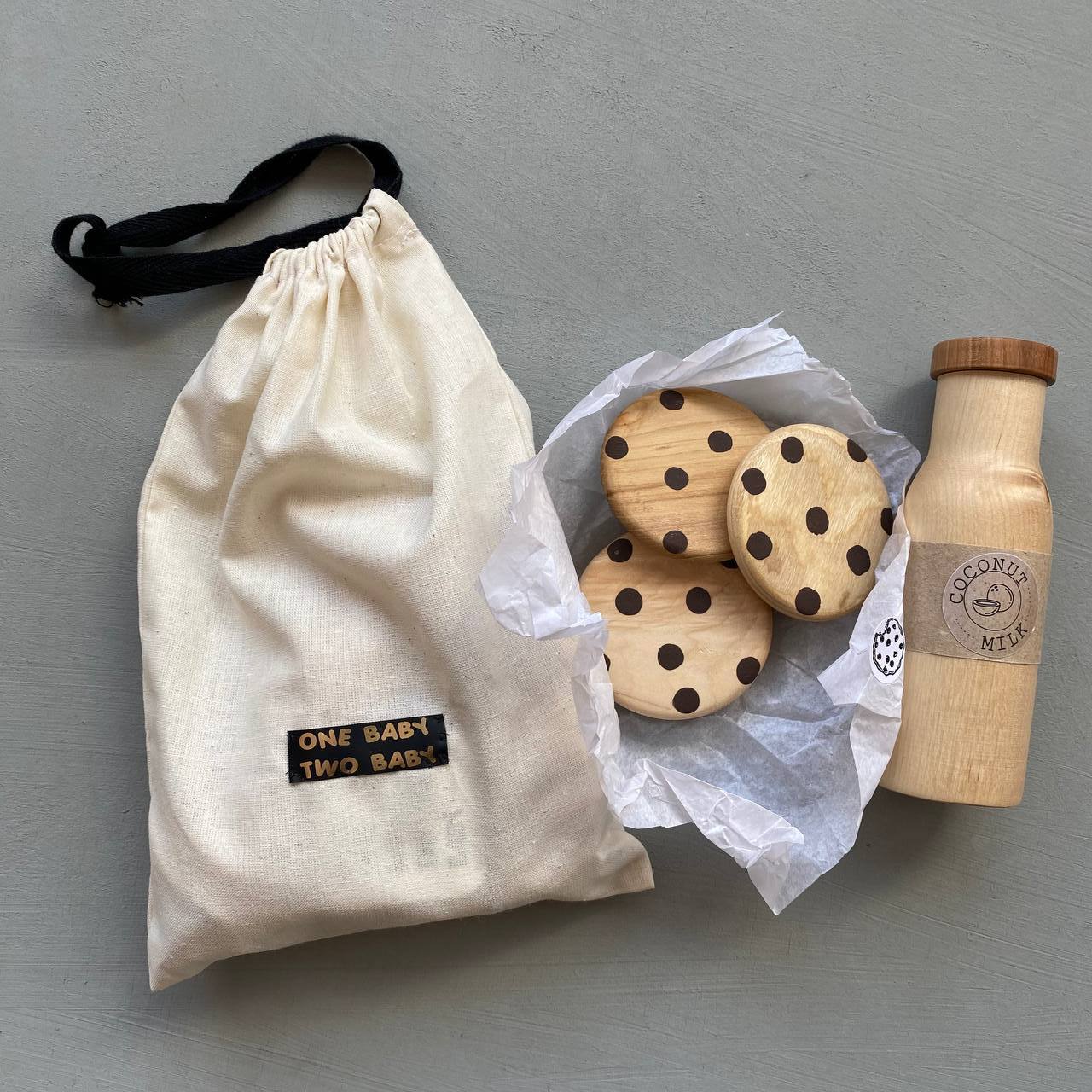 Набор еды из дерева "Молоко и печенье"
