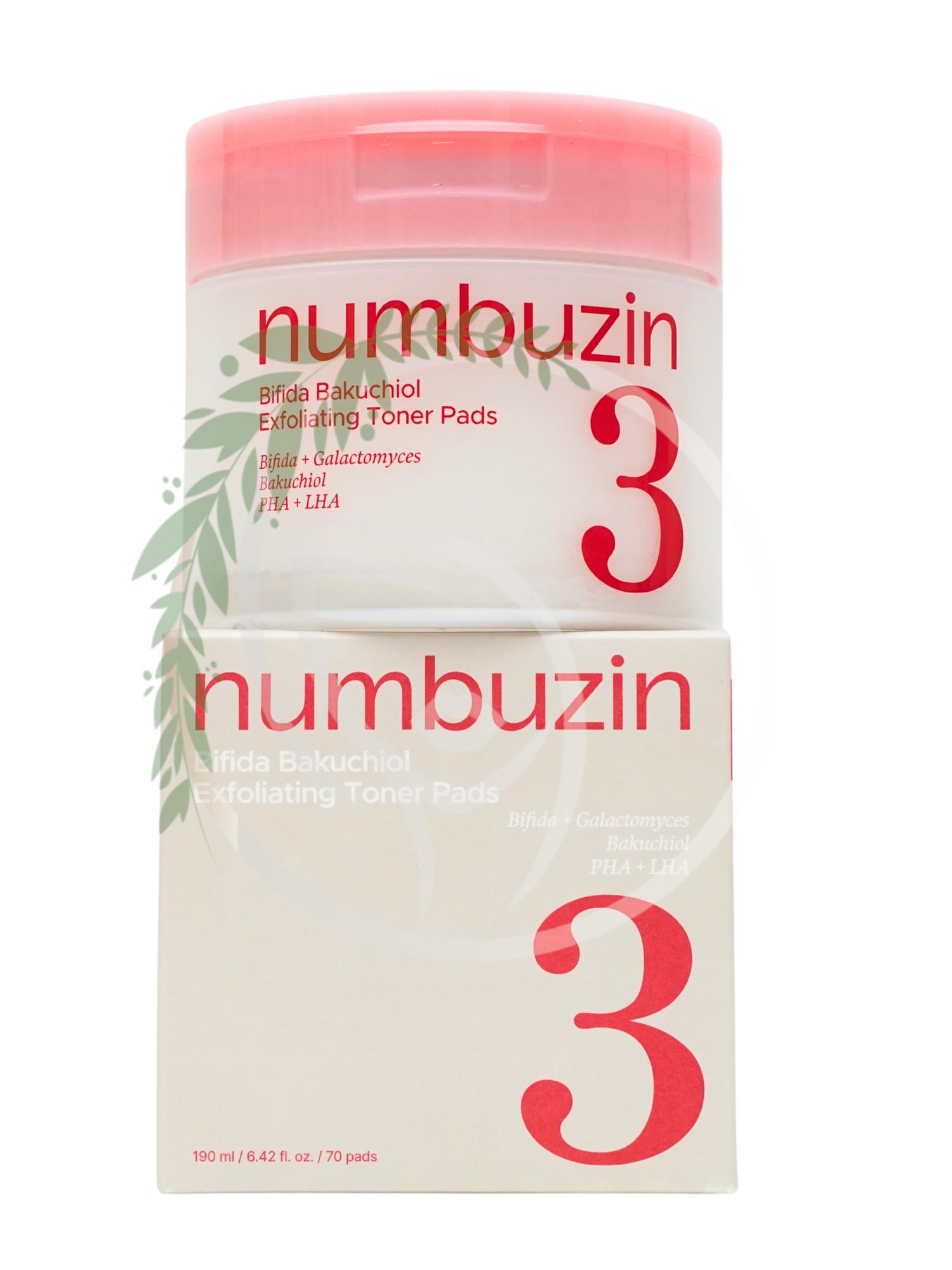 Отшелушивающие тонер-пэды с бифидобактериями Numbuzin No.3 Bifida Bakuchiol Exfoliating Toner Pads
