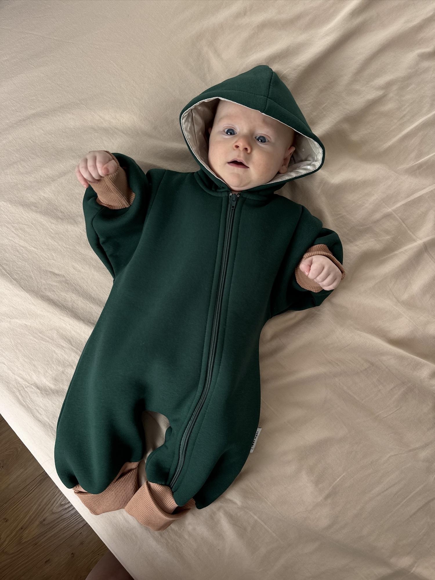 Комбинезон oversize PUFF из утепленного футера, темно-зеленый