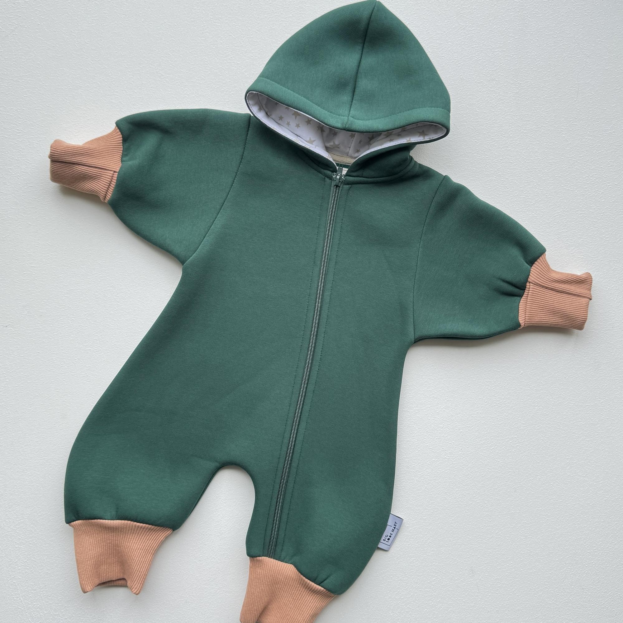 Комбинезон oversize PUFF из утепленного футера, темно-зеленый