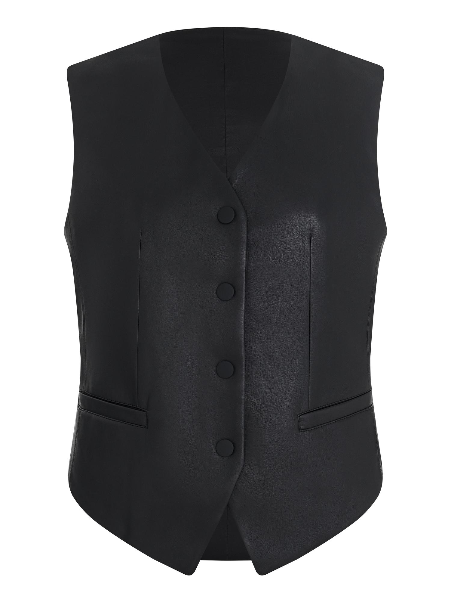 Жилет из эко-кожи на кнопках черного цвета