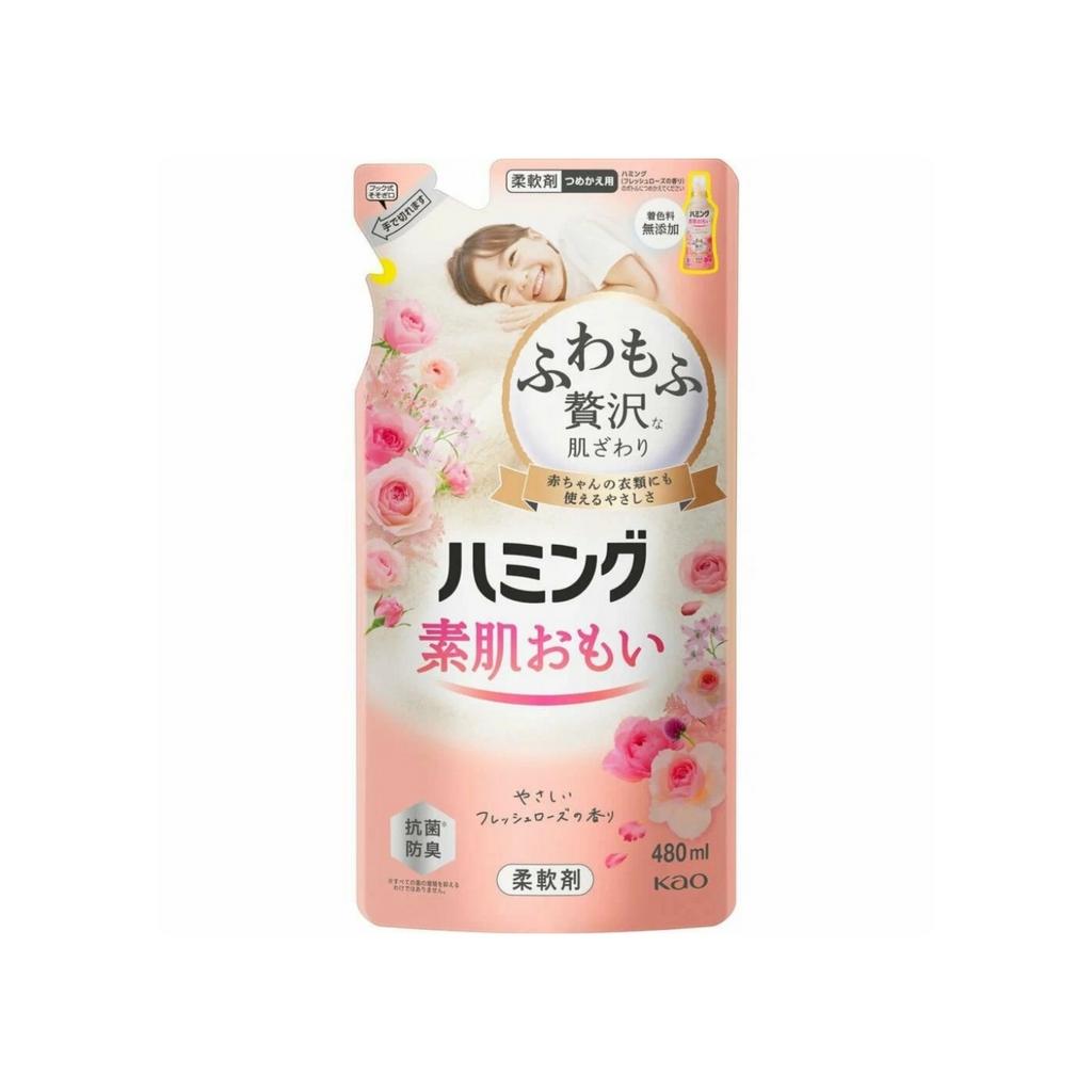 Запасной блок. Кондиционер для белья со смягчающим эффектом КAO "Humming" с ароматом роз, 480 мл