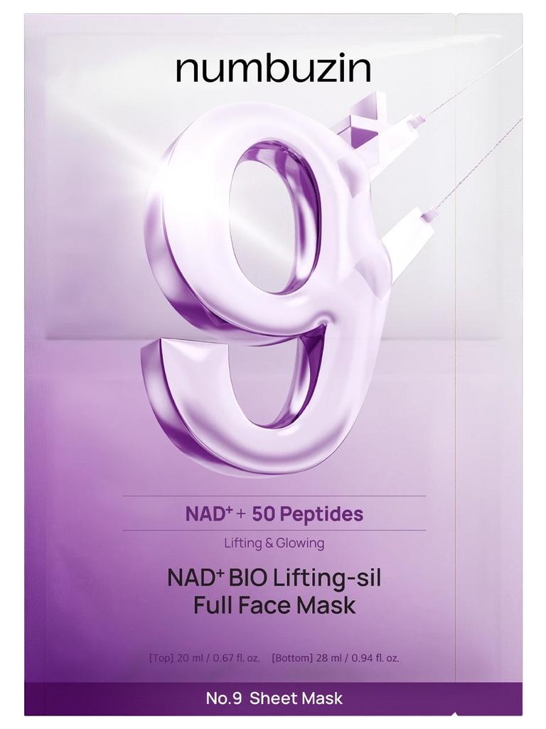 Тканевая 3D-маска для подтяжки лица numbuzin NAD+50 Peptides Bio Lifting-sil Full Face Mask 20 мл