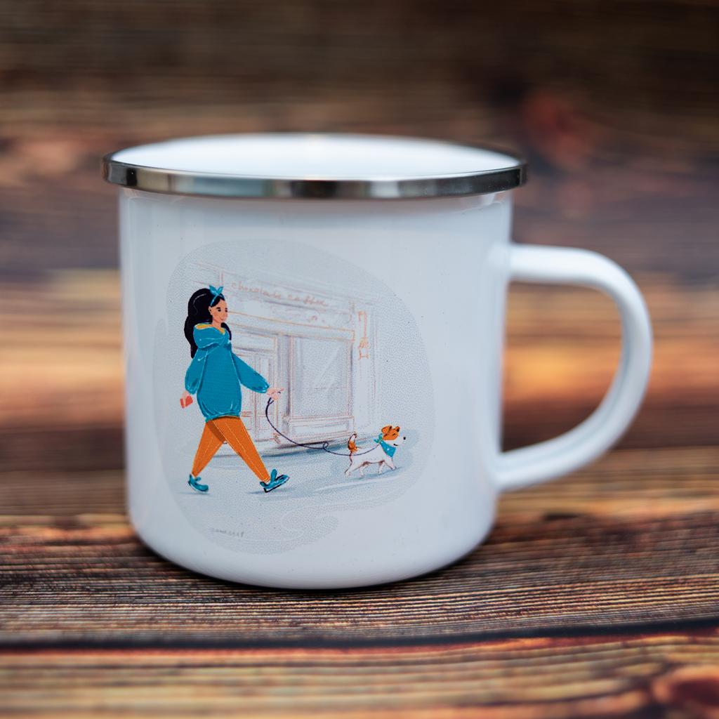 Кружка эмалированная  Walking with my friend, 350 мл