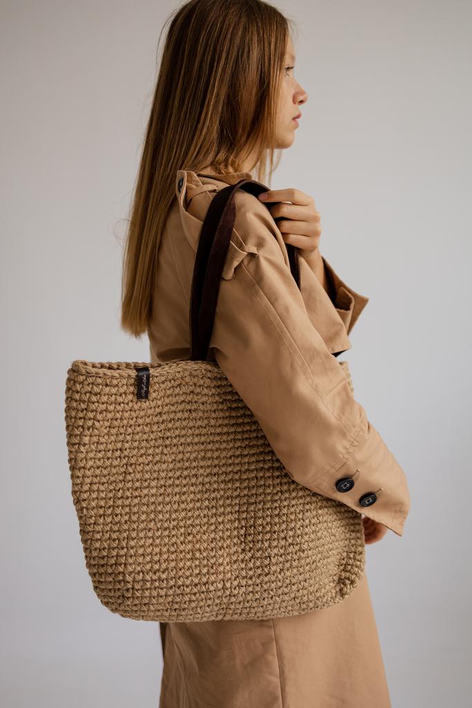 Шоппер с кожаными ручками