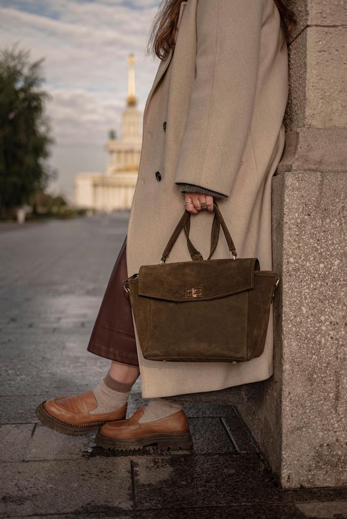 Сумка Сити средняя Замша олива