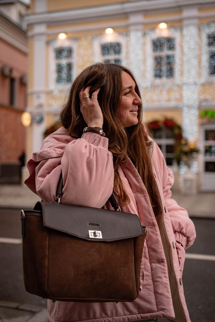 Сумка Сити средняя  Шоколад Замша и кожа