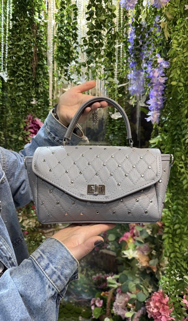 Сумка Сити серая с заклепками