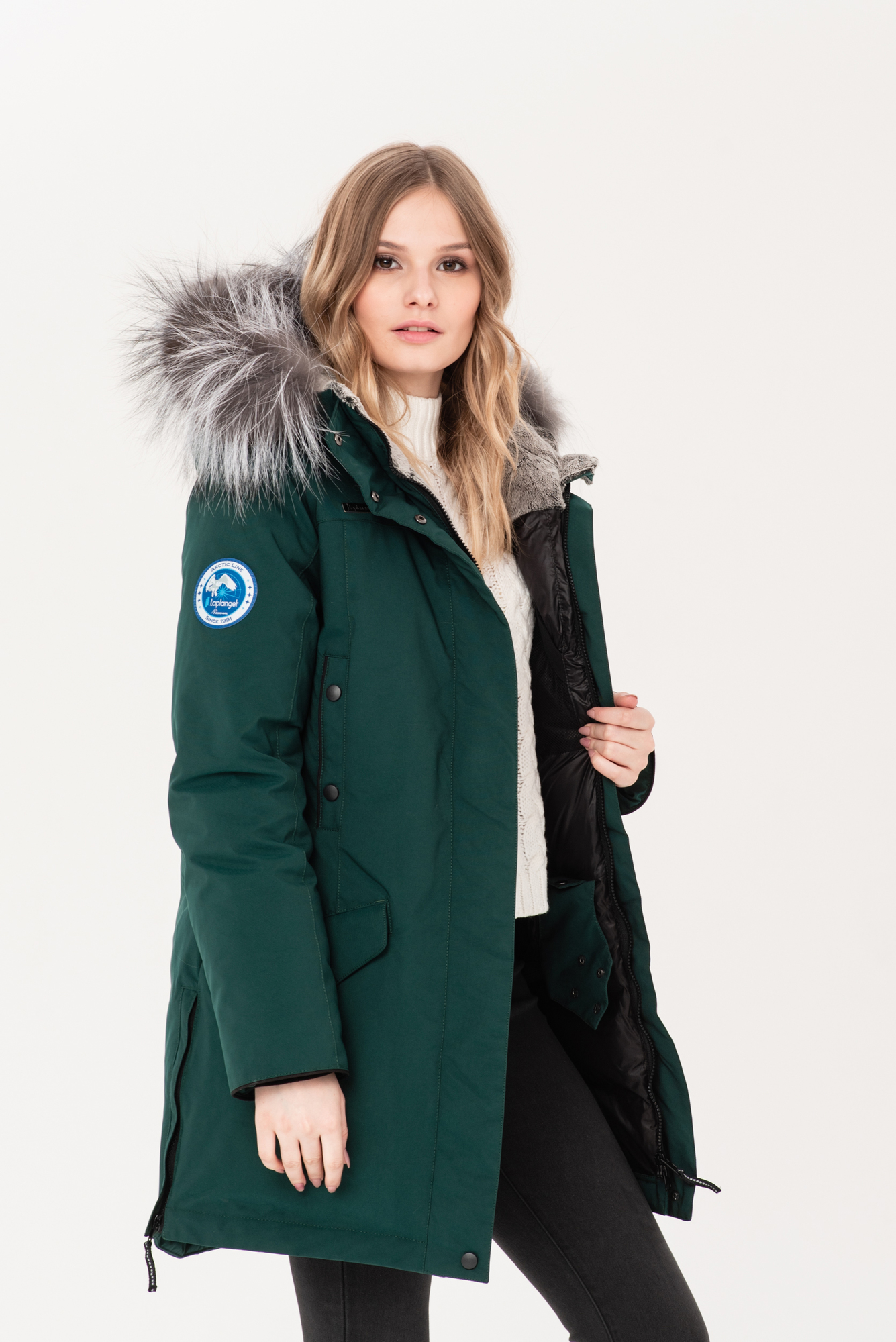 Пуховая парка LAPLANGER Хельга тёмно-зелёная