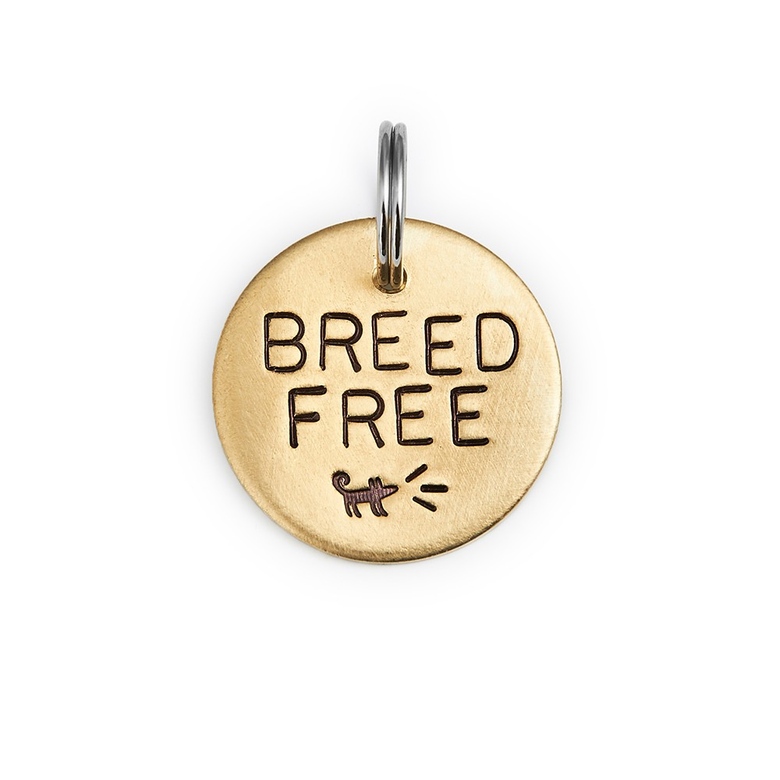 Адресник СВОБОДЕН ОТ ПОРОДЫ (латунь/мельхиор, 25/32 мм)