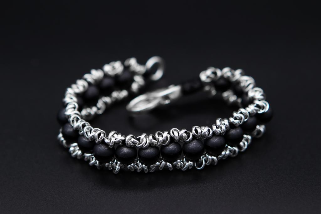 Браслет, серебро, оникс Am034