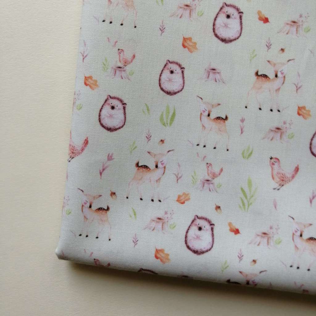 Отрез хлопка Unicorn & Organic collection - Лесные зверята на нежно-зеленом