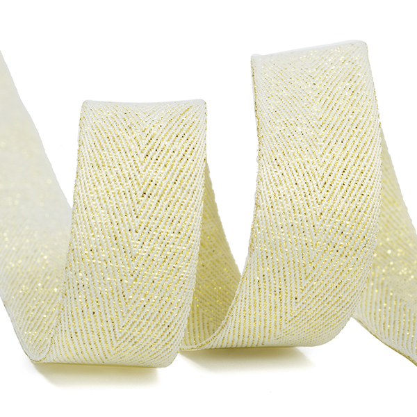 Лента декоративная с металлизированным эффектом, ширина 16 мм, длина 1 метр - слоновая кость с золотом