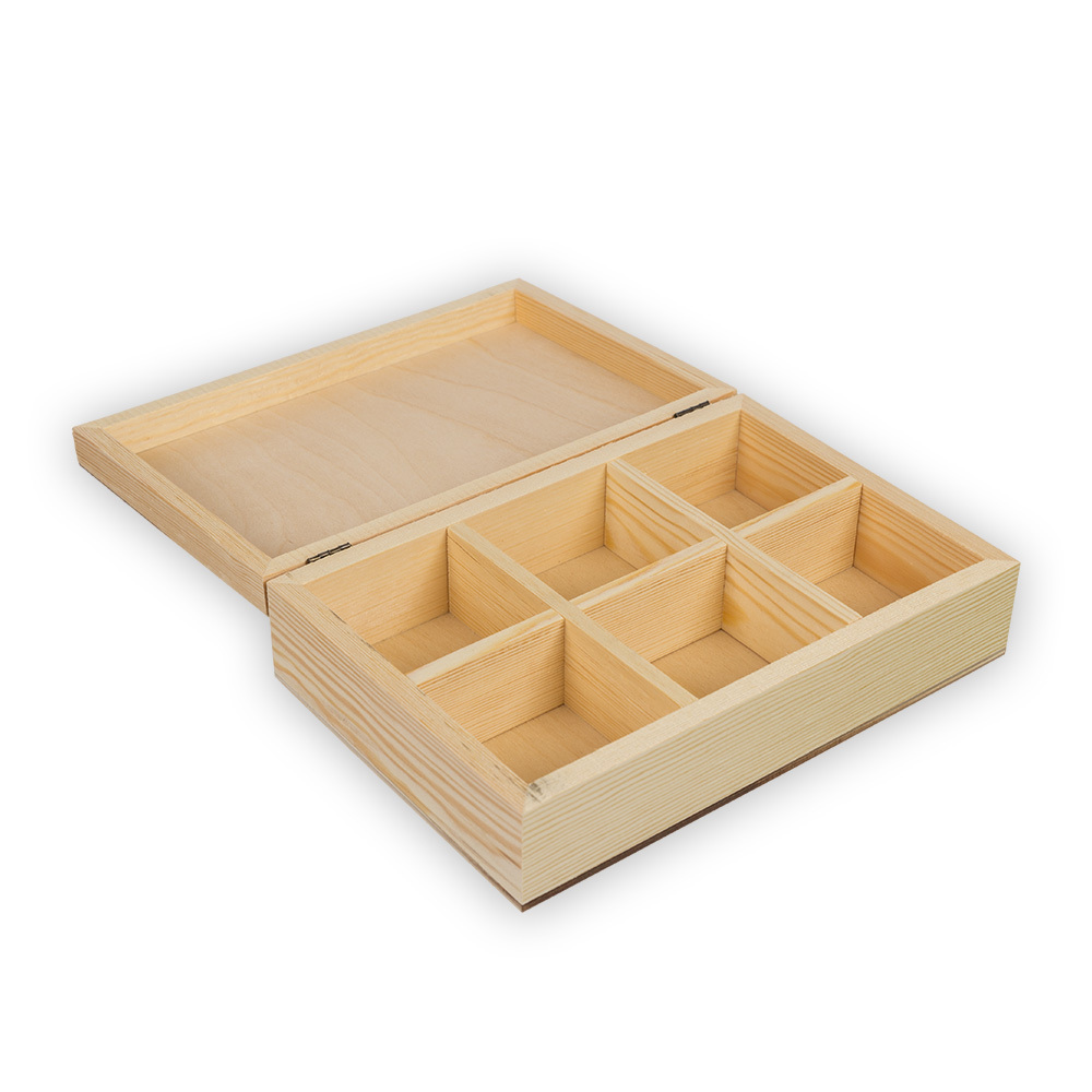 Заготовка для декорирования "Шкатулка на 6 ячеек", сосна, 16 x 24 x 6 см