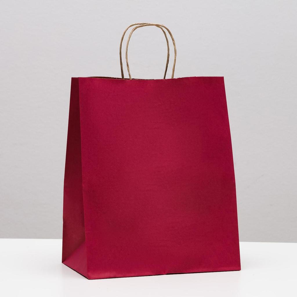 Пакет крафтовый 22 х 27 х 12 см - малиновый