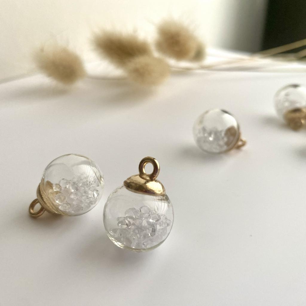 Подвеска "Стеклянный шар с камешками - Прозрачный", золото