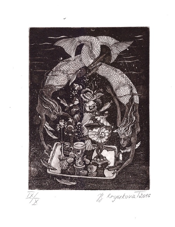 Миниатюрная графика "Завтрак" 2016 год