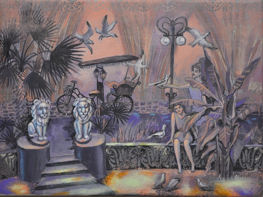 Картина "Львы", серия "Прекрасные сады", холст на подрамнике, акрил.