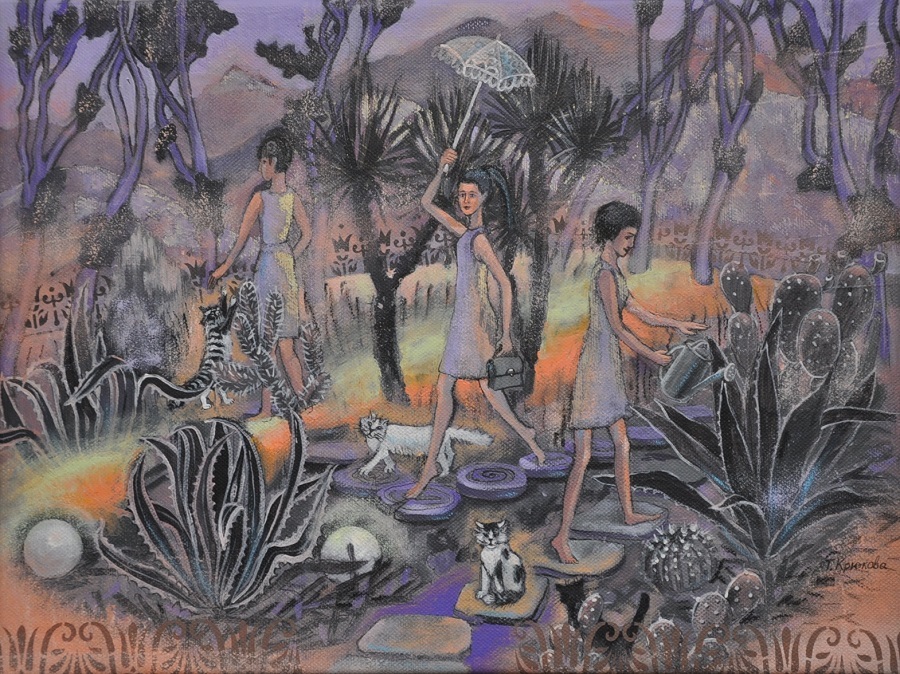 Картина "Коты", серия "Прекрасные сады", холст на подрамнике, акрил.