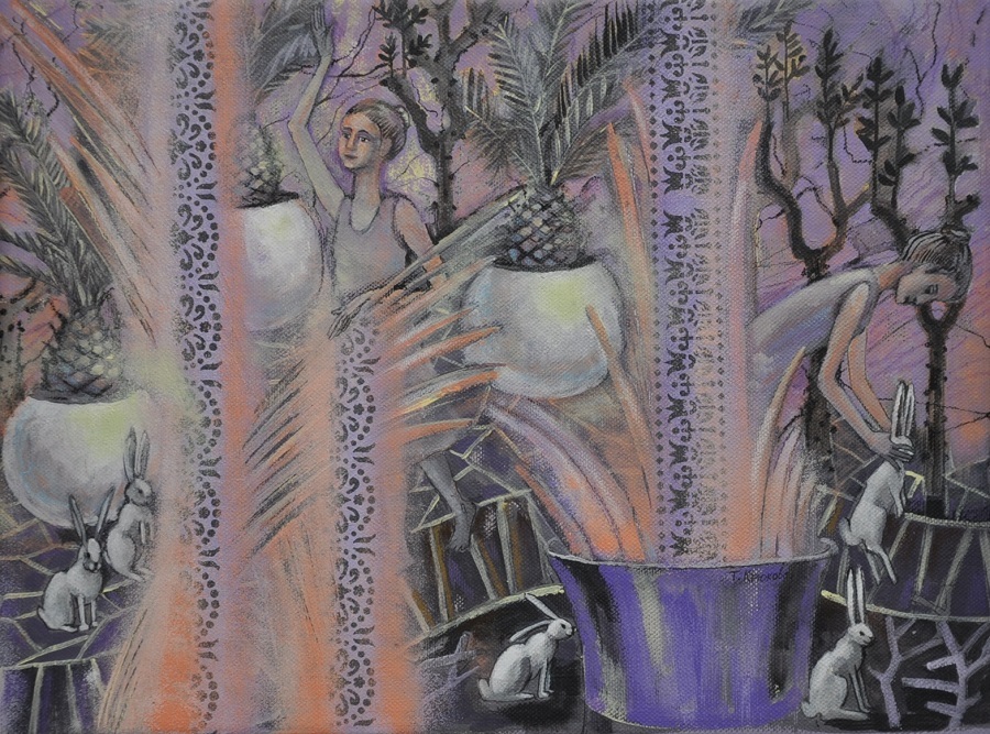 Картина "Кролики", серия "Прекрасные сады", холст на подрамнике, акрил.