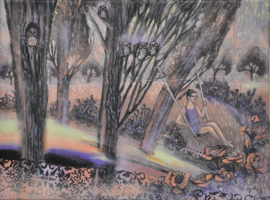 Картина "Качели", серия "Прекрасные сады", холст на подрамнике, акрил.