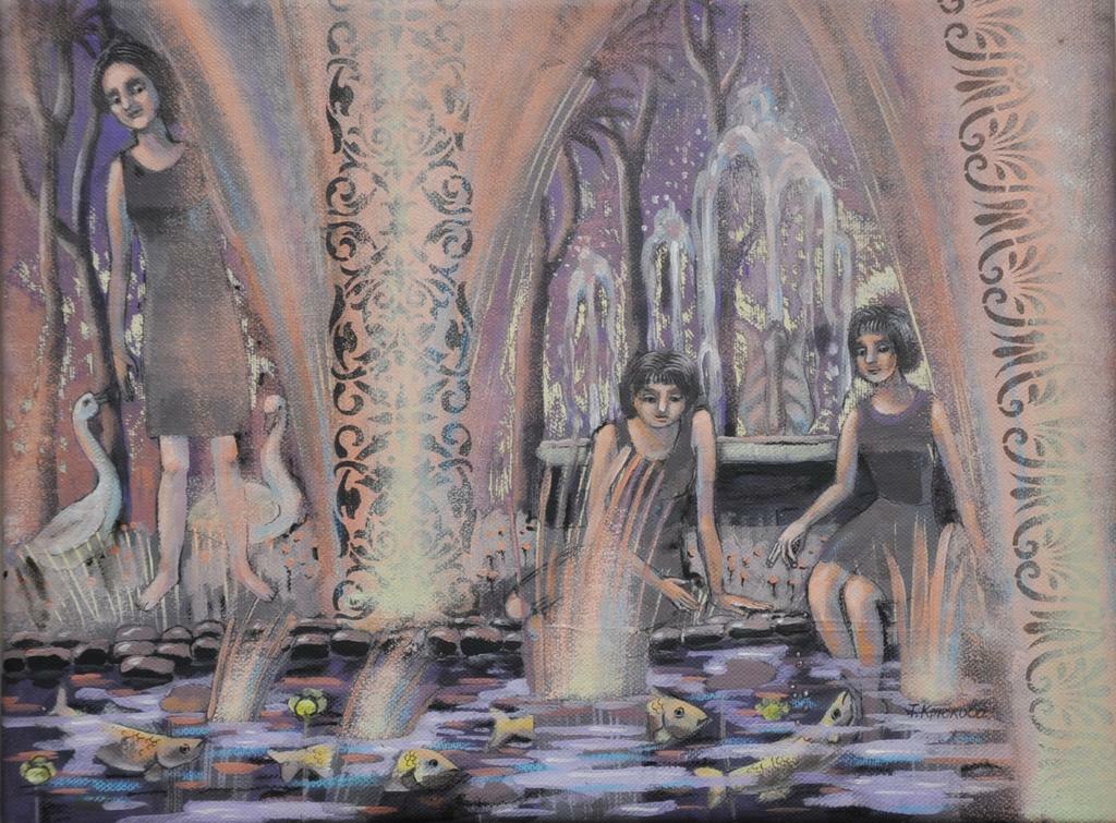 Картина "Фонтан", серия "Прекрасные сады", холст на подрамнике, акрил.