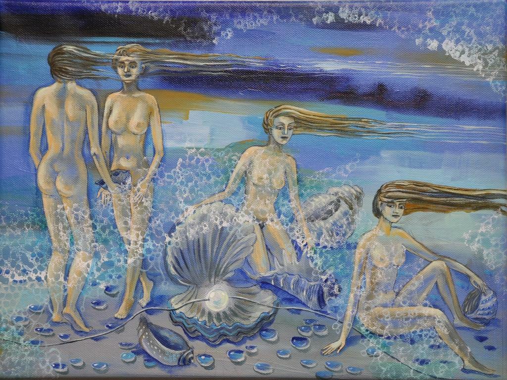 Картина "Ракушка", серия "Купальщицы", холст на подрамнике, акрил.