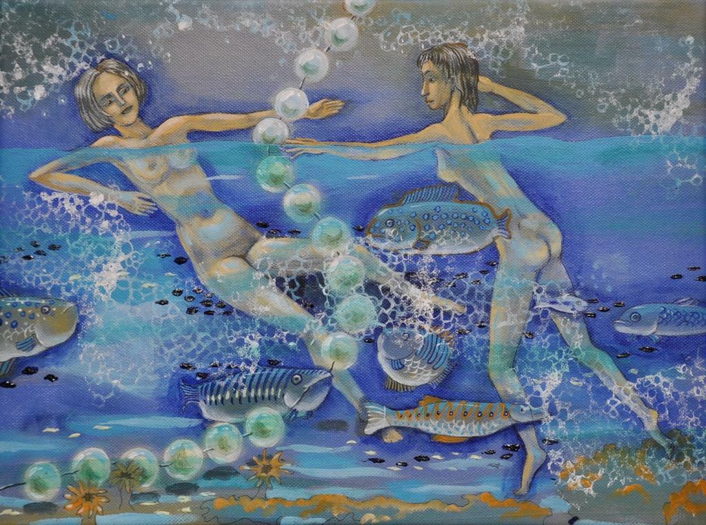 Картина "Игры", серия "Купальщицы", холст на подрамнике, акрил.