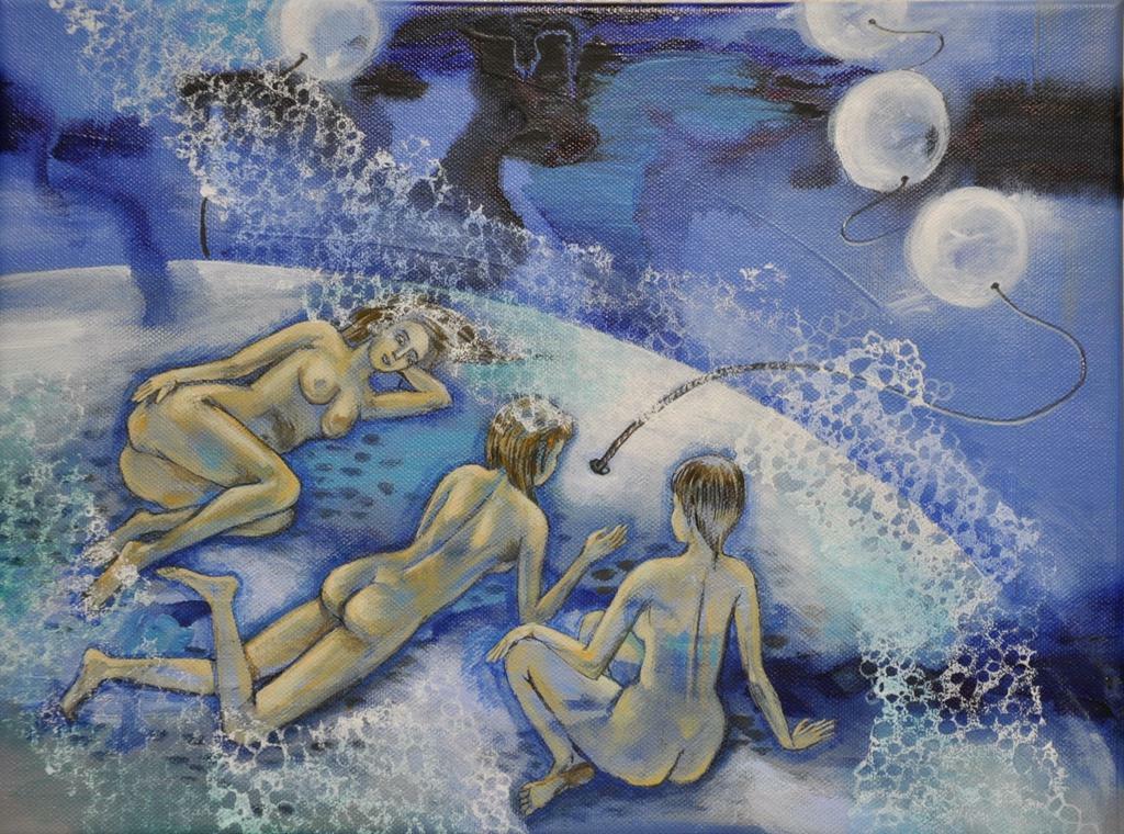 Картина "На жемчужине", серия "Купальщицы", холст на подрамнике, акрил.