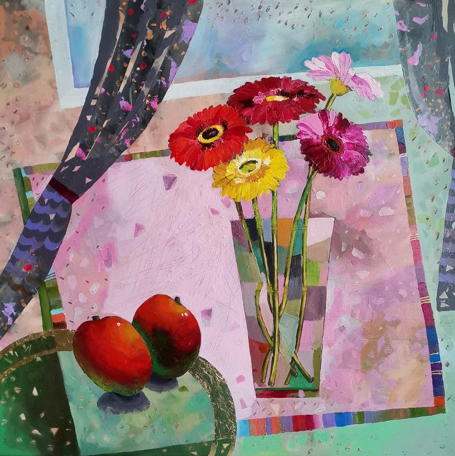 Картина  "Натюрморт с манго",  акрил на холсте на подрамнике, поталь.