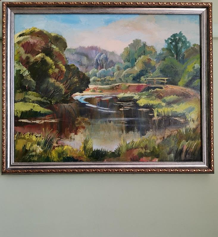 Картина  "Пейзаж с мостиком" холст, масло