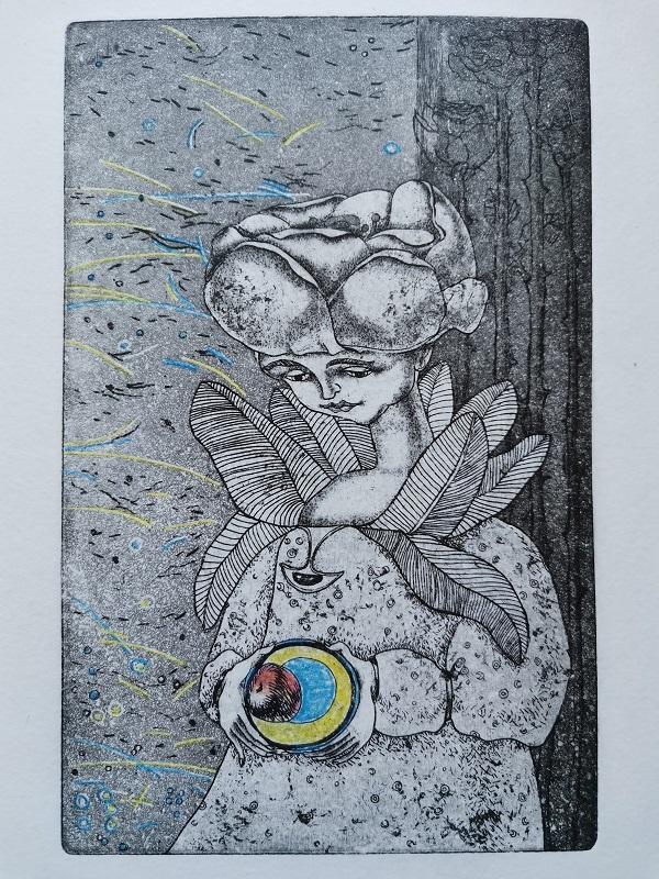 Графический лист "Блюдечко с золотой каёмочкой" ,офорт.