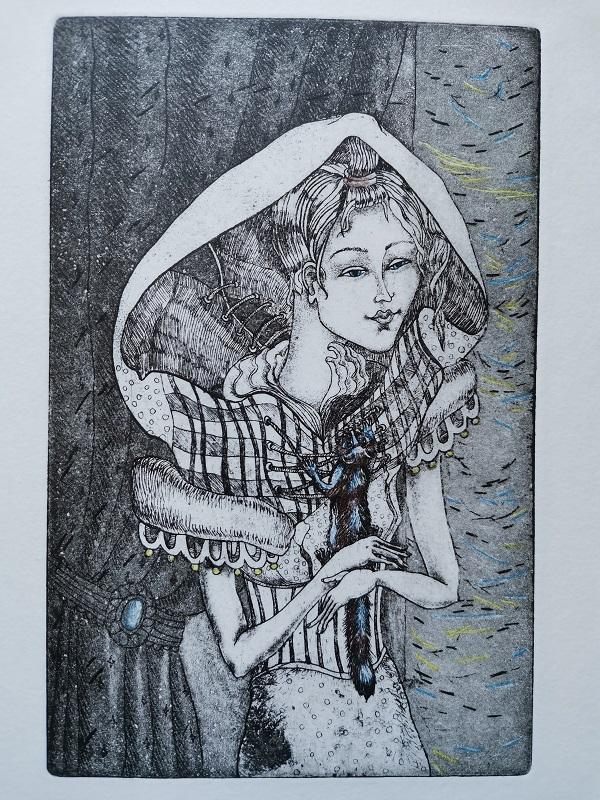 Графический лист "Дама с горностаем" офорт.