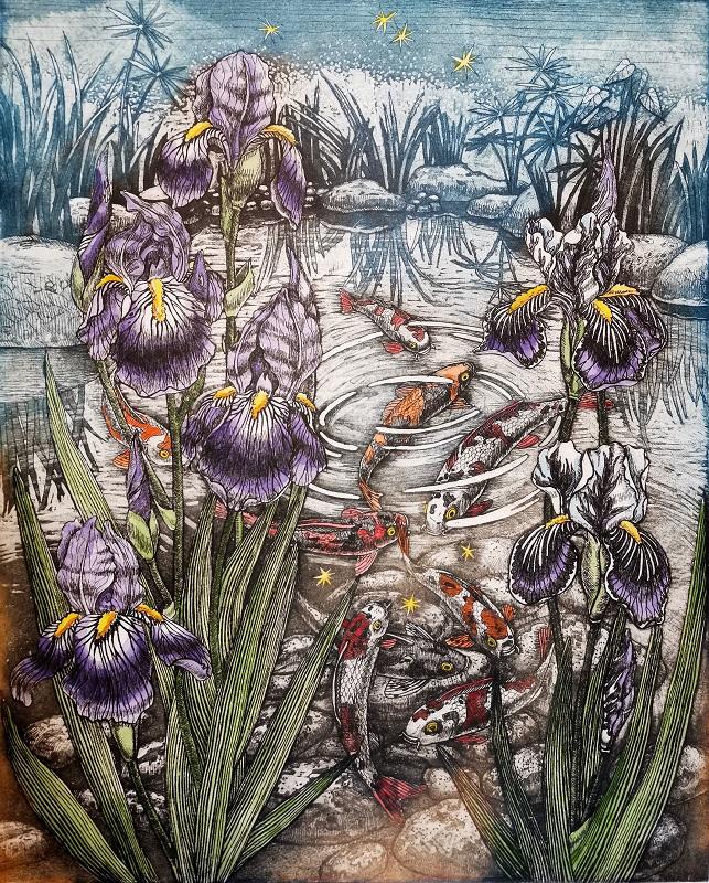 Графический лист "Ирисы" офорт.