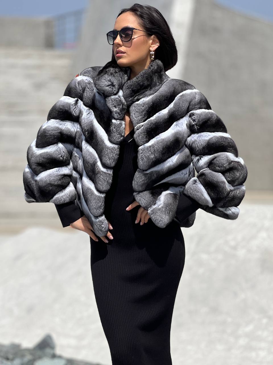Полушубок из высококачественного меха шиншиллы