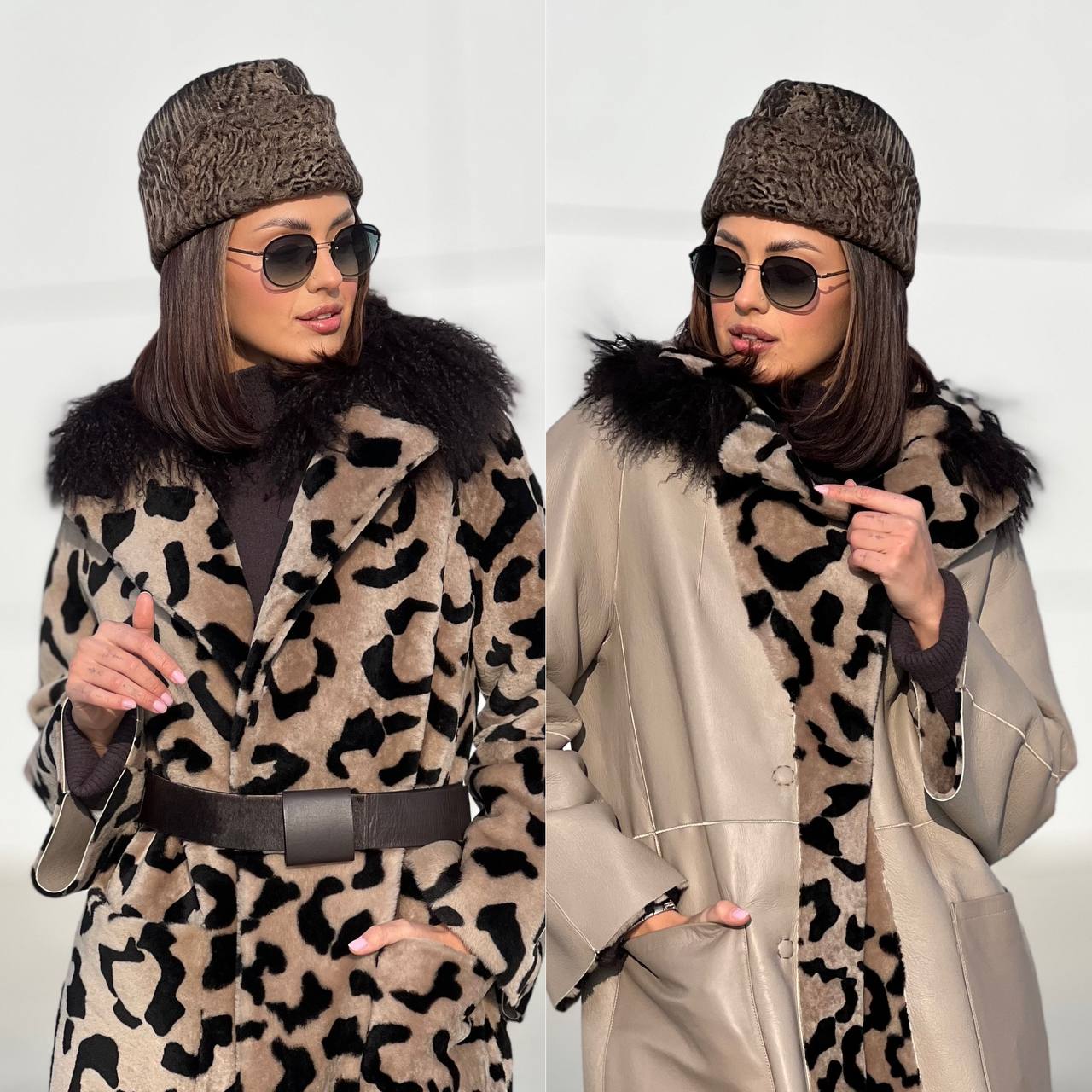 Двусторонняя дубленка длины макси.